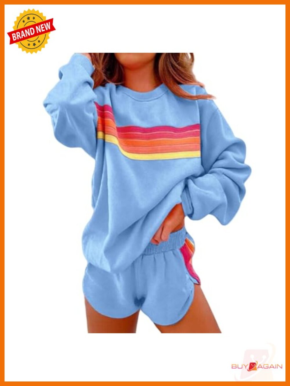Women 2 Piece Lounge Set Striped Sweatshirt & Shorts Polyester